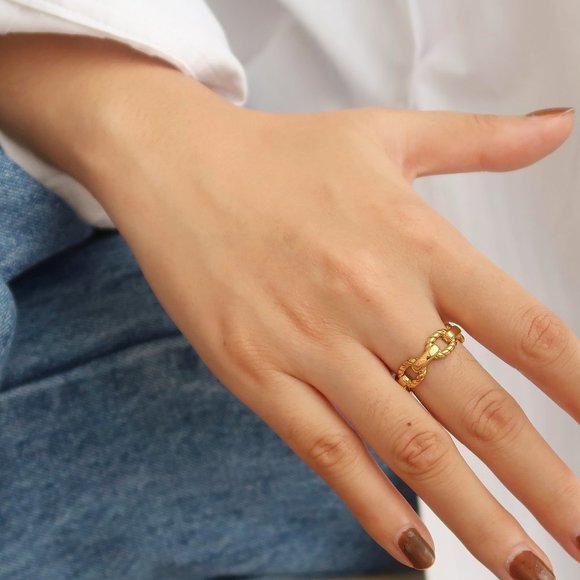 NEW 18K Gold Plated Braided Link Chain Ring - Picture 6 of 6